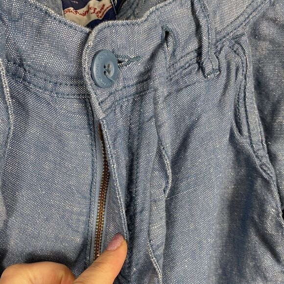 The Point Zero Experience Blue Cotton Linen Blend Roll Up Travel Pants - Picture 2 of 11